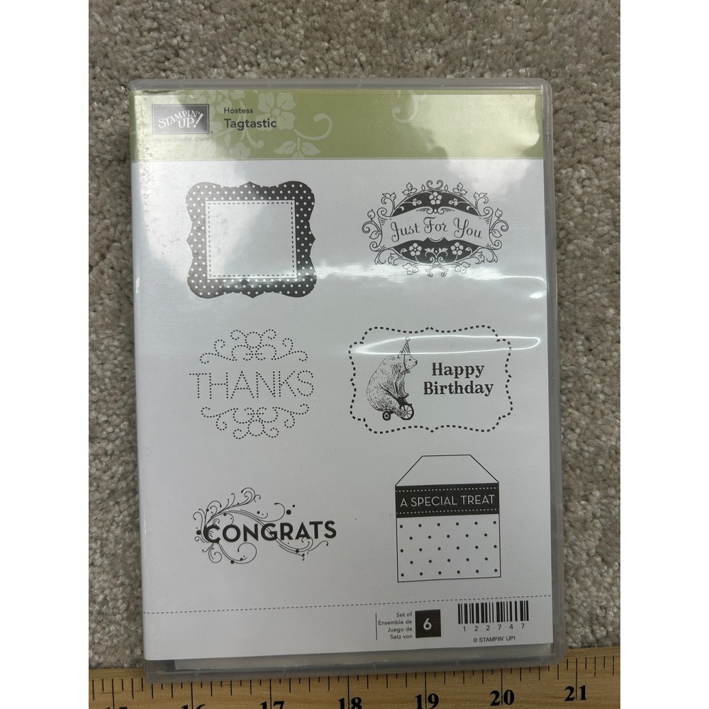 Stampin Up Tagtastic 122747 Clear Mount Rubber Stamp Set Hostess Tags 6pc